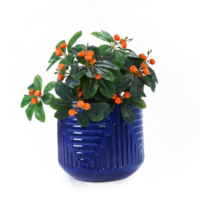 Jardinières rondes de 16 po de diamètre pour plantes d'intérieur, grandes jardinières d'extérieur avec trous de drainage, pots à plantes en céramique pour l'intérieur et l'extérieur pour le jardin - Bleu foncé