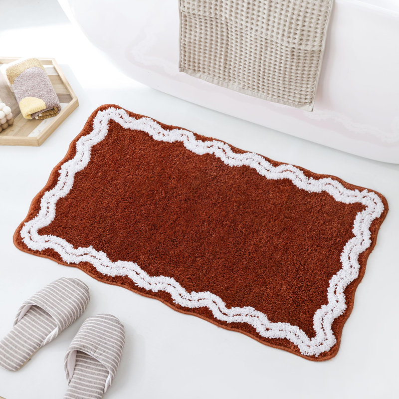  Terracotta Scalloped Bath Mat - Soft Microfiber Bathroom Rug, Non-slip Cute Mat For Tub & Shower, Aesthetic Decor For Modern Bathrooms,31x20 Inches