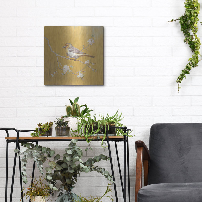  «Northern Oriole On Gold» par Danhui Nai, art mural en métal, H 12 po x l 12 po