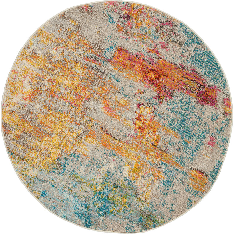 Tapis abstrait bleu / jaune Adrihana, Rond 4 pi