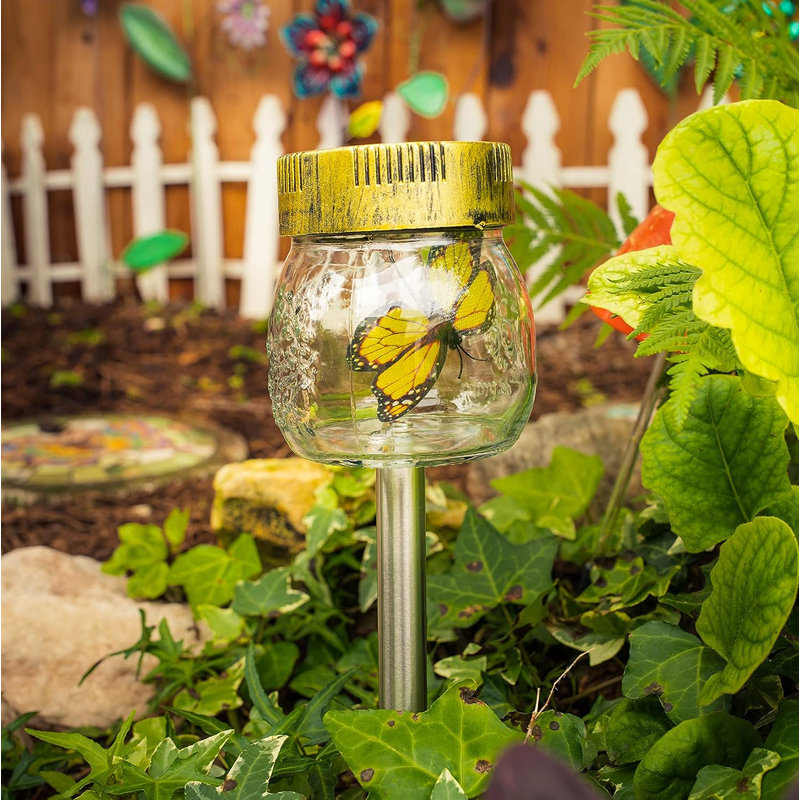 Butterfly Jar Black Solar Powered Integrated LED Glass Pathway Light Pack