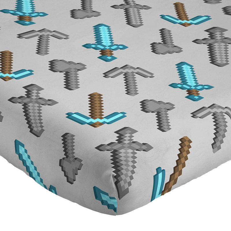 Ensemble de lit avec personnages de jeu Niveau Up Minecraft, Édredon double + 4 pièces supplémentaires
