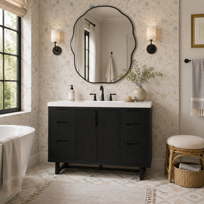 Meuble-lavabo moderne de 47,2 po avec 2 portes d'armoire, 6 tiroirs, glissières dissimulées à fermeture en douceur, plateau en résine SMC, conception peu encombrante
