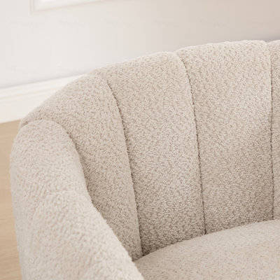 Fauteuil pivotant à 360 ° de 31,89 po de largeur avec chenille moderne en métal 31,89 po, fauteuil demi-tonneau rembourré, fauteuil club capitonné en forme de citrouille pour le salon, la salle familiale, la chambre à coucher, le salon et le bureau