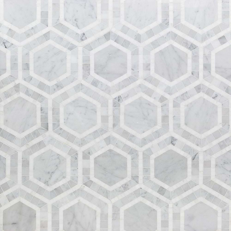 Nova 6" Hexagon Polished Marble Mosaic Tile, Lynx