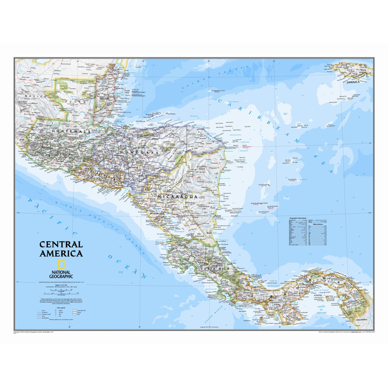 Carte murale classique de l'Amérique centrale, Feuilleté (22" x 29" )