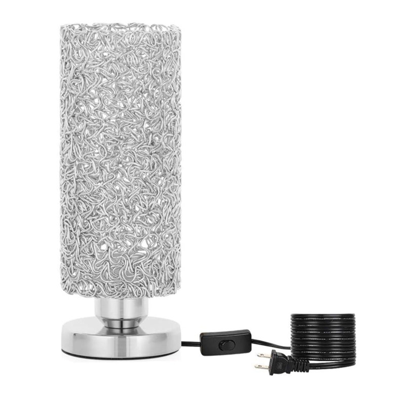 Lampe de table moderne avec abat-jour rond en métal argenté