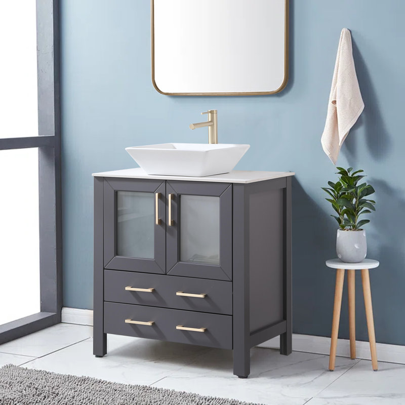 Meuble-lavabo moderne simple vasque 30 po avec comptoir en céramique Kenyla
