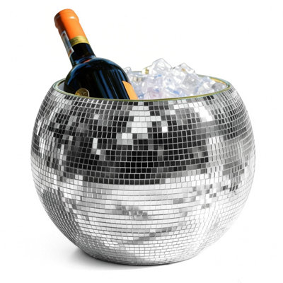 Disco Ice Bucket, Disco Ball Theme Party Decorations for Cocktail Bar, Mirror Silver Disco Ball Decor, Retro Party Accessories, (Silver)