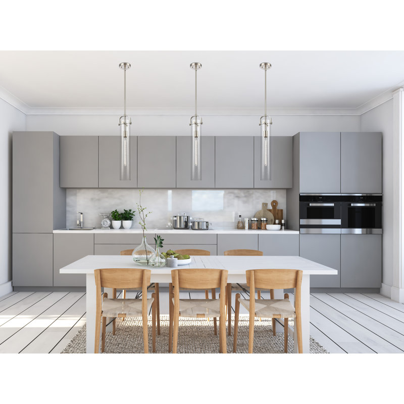 Luminaire suspendu cylindrique à 1 lumière Fenecia, Nickel satiné brossé