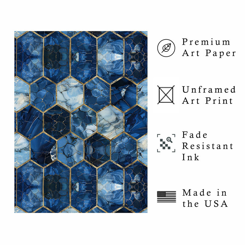 Abstract Blue Geometric Hexagon Pattern I Modern Unframed Art Print