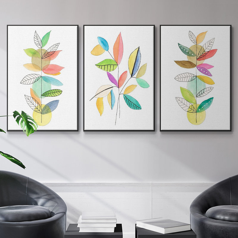 Lune montante, feuilles I 3 pièces, Cadre noir, H 40 po x l 90 po x P 2 po