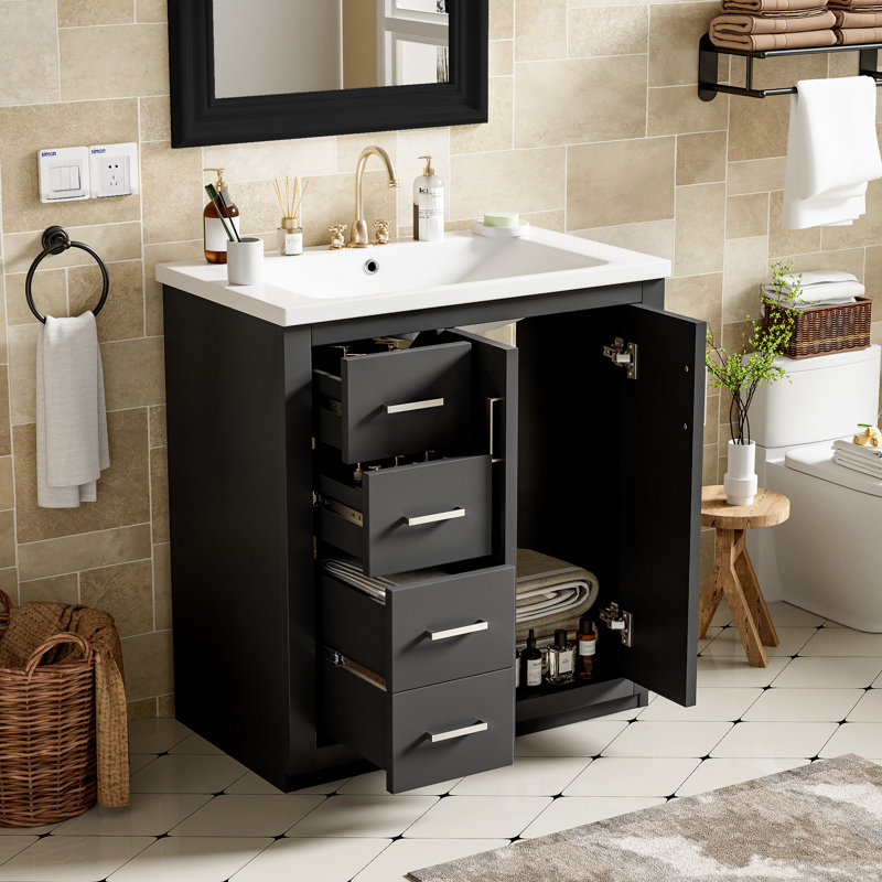 Meuble-lavabo 30 po avec lavabo en céramique, Noir