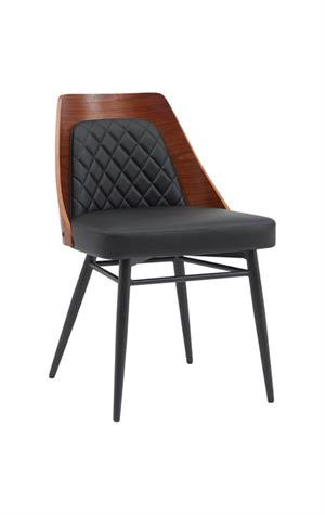 Chaise de salle à manger en métal avec dossier en vinyle touffeté à losanges et dossier en placage pour l'intérieur