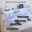 Hydraulic Lift Up Beds, Ottoman Double Bed Frame With Storage And Headboard, PU Upholstered Platform Bed With LED Lights And Charging-Port For Bedroom, White(European Plug, 160X200cm)-50615541-50615434