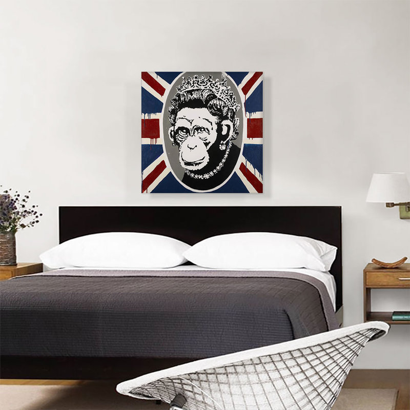 «Monkey Queen» par Banksy, reproduction d'art sur toile tendue, H 26 po x l 26 po x P 0,75 po