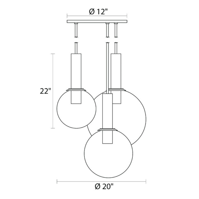 Mansbury 3 - Light Cluster Pendant, Satin Brass, 22" H x 20" W x 20" D