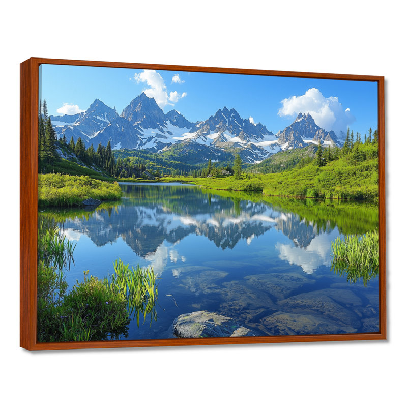 Giselly Mountain River Reflections In Rocky Mountains I - montagnes, art mural, H 34 po x l 44 po, Brun