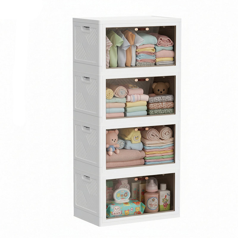 4-Tier Foldable Storage Bin With Wheels - 12.4 Gallon Each, Translucent Stackable Organizer Box For Closet, Kitchen, Tools, Easy Assembly Collapsible Design