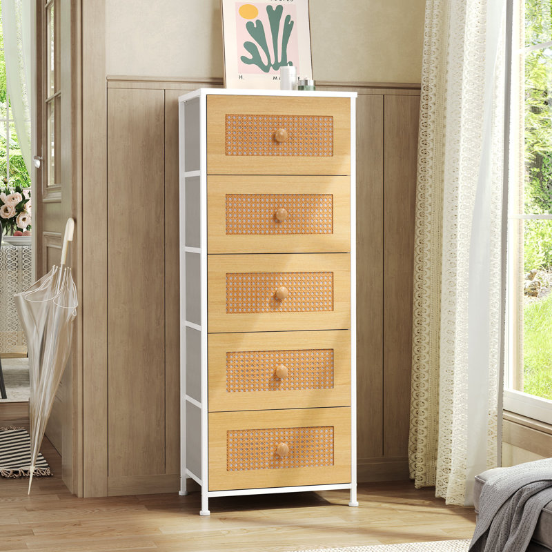 Commode 5 tiroirs l 17,7 po, Blanc/naturel
