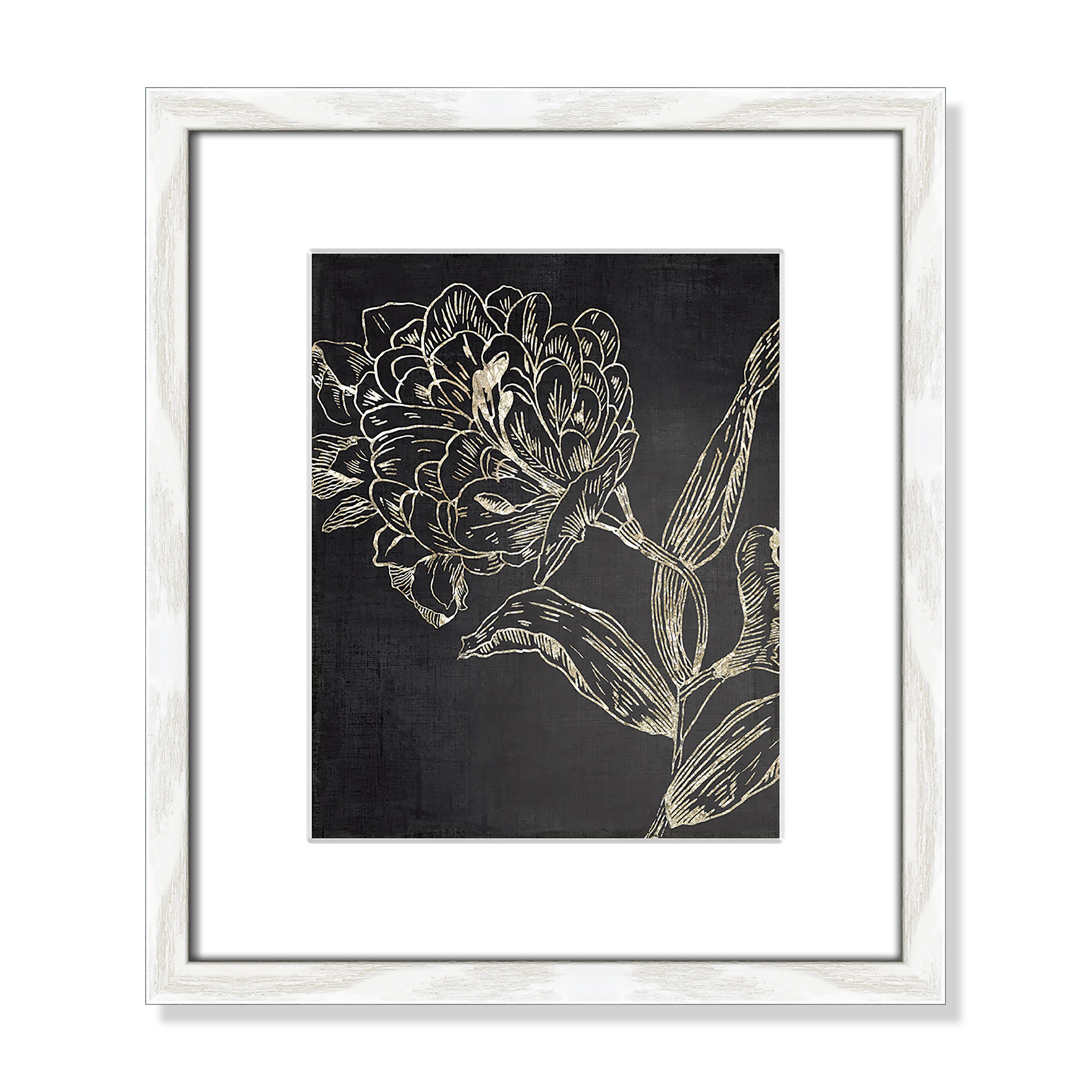 Clarendon "Golden Flower Folklore II" Print, 15" H x 13" W, White Wood Grain