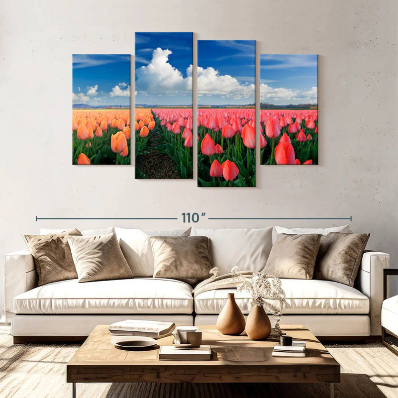 Harnek Orange And Pink Tulips, 54" H x 84" W