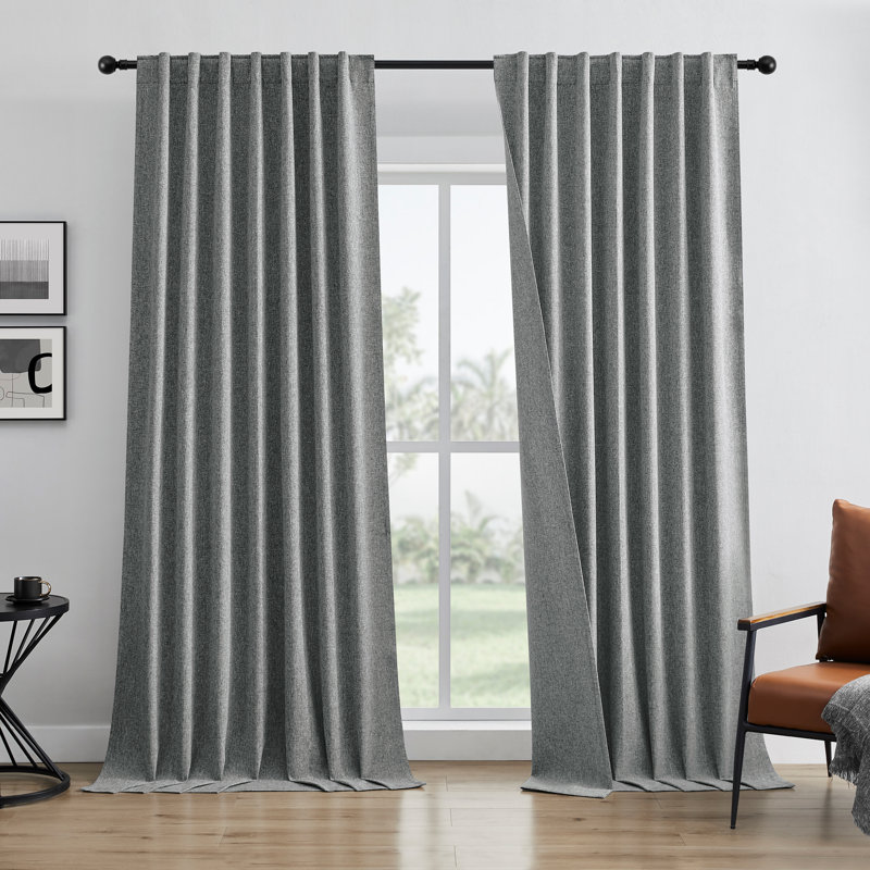 Ensemble de 2 panneaux de rideaux occultant 100% polyester Leming, L 52 po x L 84 po, Gris foncé