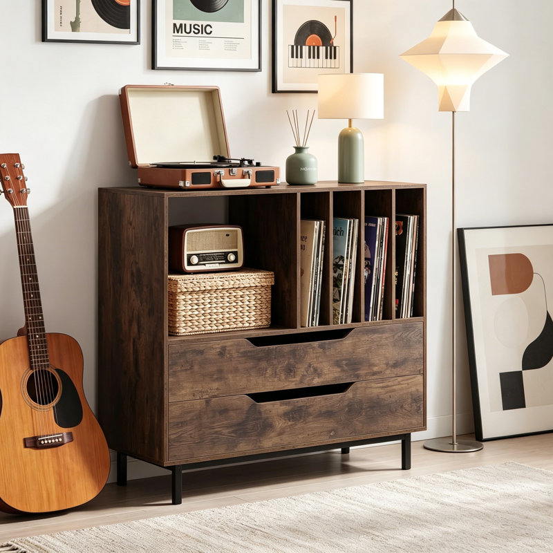 Metal,Manufactured Wood 87cm H Media Shelves, Rustic Brown