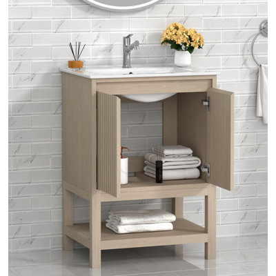 Mena 24" Single Vanity with Porcelain Top & Sink, Pre Assembled