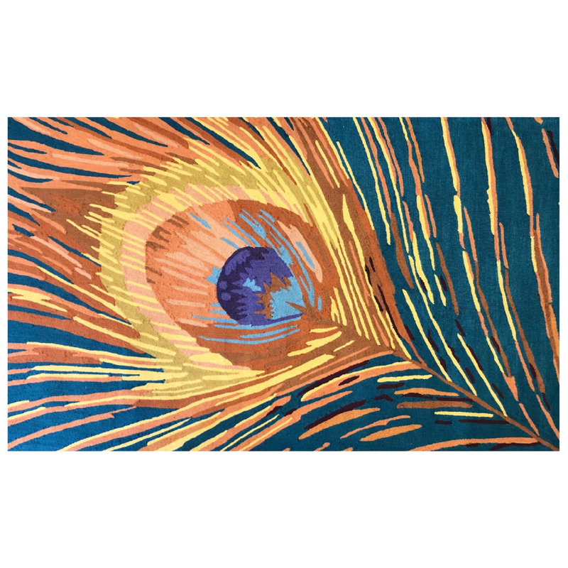 Peacock Feather Blue/Green Size 5X8