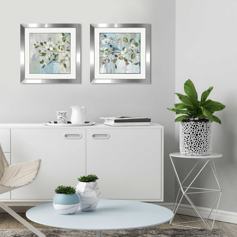 Painterly Spring par Nan - Ensemble de 2 reproductions de cadres photo sur papier, H 16,5 po x l 33 po x P 1 po, Blanc mat