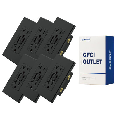 Gfcioutlet autotestant 20 ampères de 125 volts, avec plaque murale sans vis, certifié UL et CUL, noir (paquet de 6)
