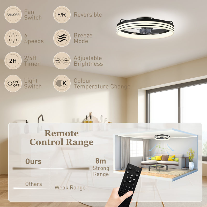50cm Ceiling Fan with LED Lights, Black