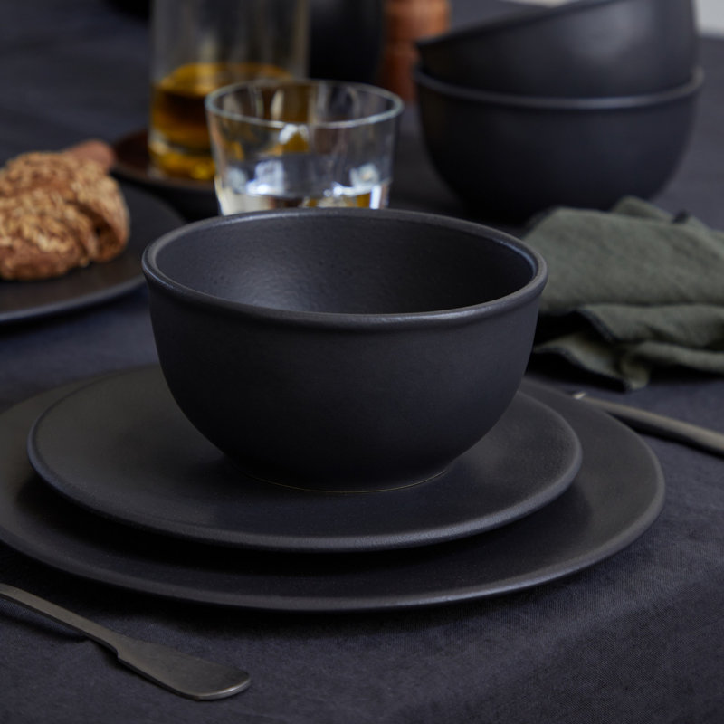 Assiette à salade ou à dessert en grès de 8,63 po Roda, ensemble de 6, Noir