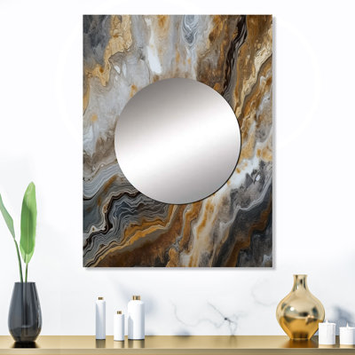 Or et gris A Marble Effect I - grand miroir mural en marbre, miroir doré unique, reproduction d'art en métal