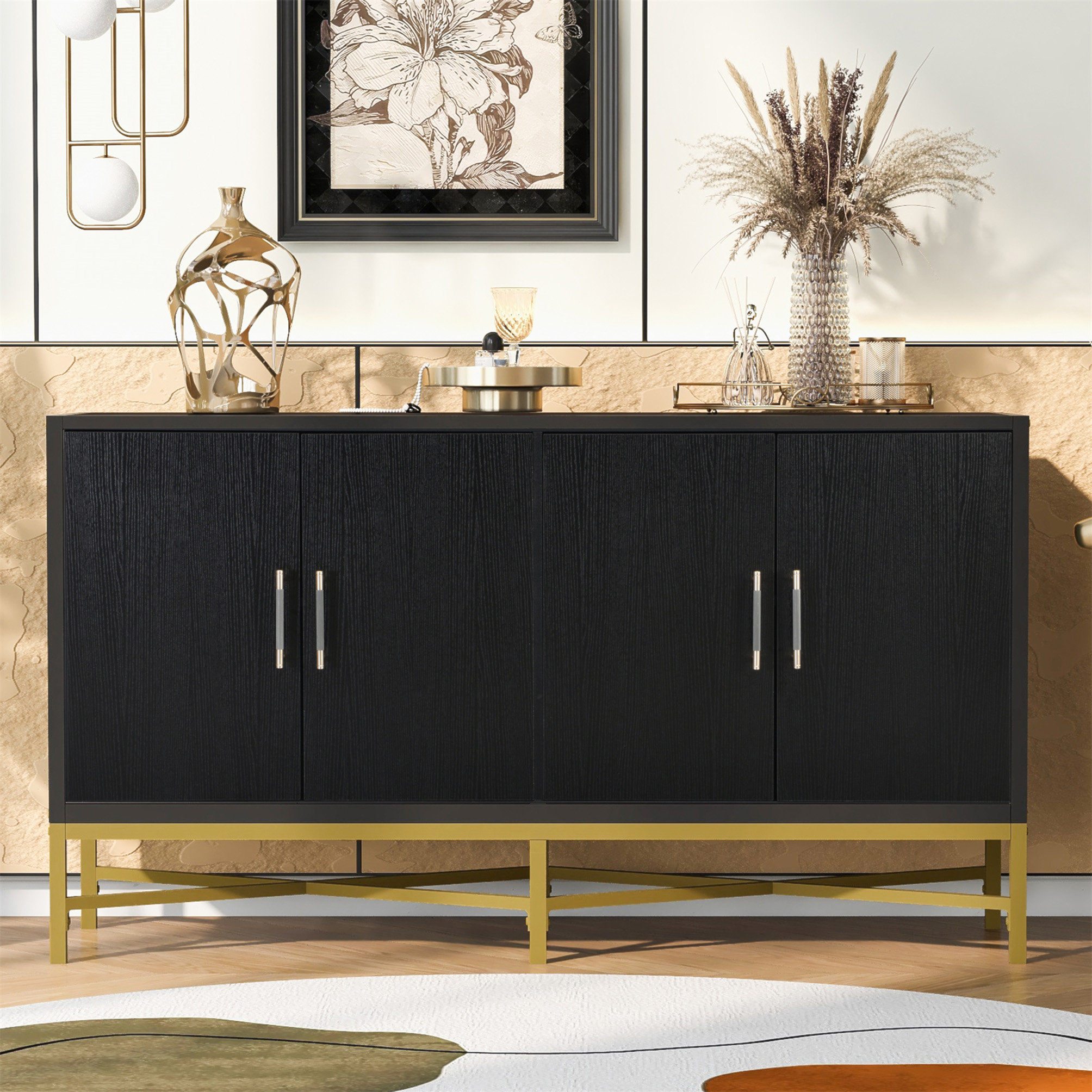 Mercer41 Distinctive Four-Door Sideboard With Metal And Cross-Leg ...