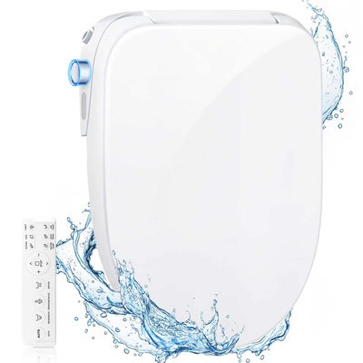 Siège de toilette électrique allongé chauffant GAICOM | Eau chaude instantanée, lavage avant et arrière, télécommande, fermeture en douceur, buse autonettoyante, veilleuse