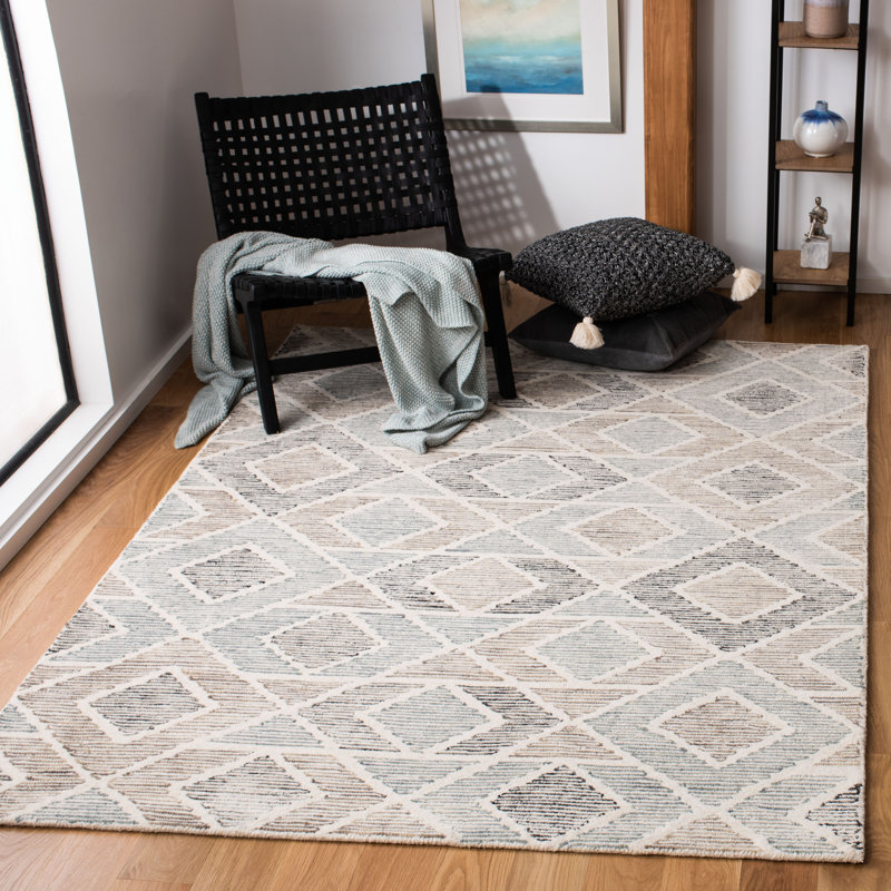 Tapis géométrique en laine / coton touffeté à la main Fredrika, Rectangle de 5 pi x 8 pi