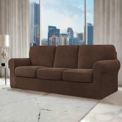 Manoel Elastic Textured Grid Combination Box Cushion Sofa Slipcover