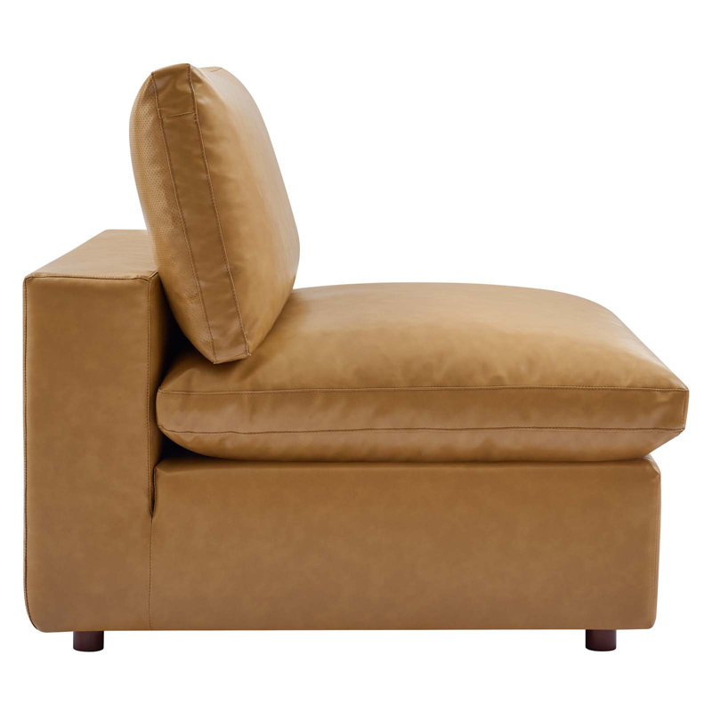 Chaise sans accoudoirs rembourrée en cuir Vegan, Simili cuir brun clair