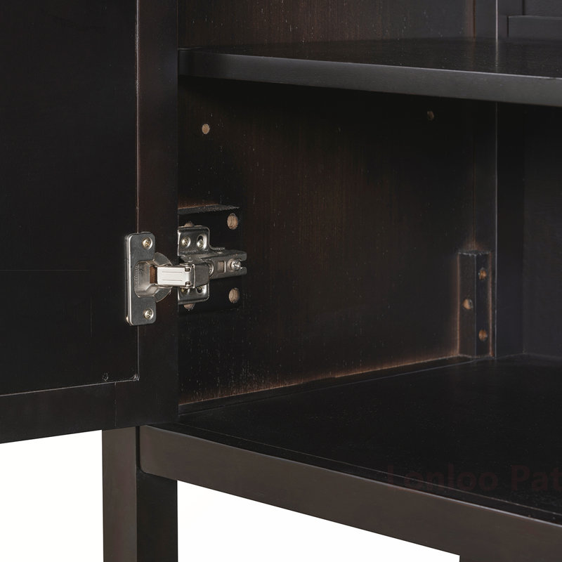 Console polyvalente rétro avec portes en miroir et pieds en bois robustes pour la maison, Espresso