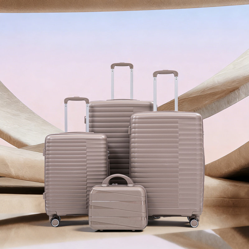 14 "/ 20" / 24 "/ 28" 4 pièces / ensemble dans une valise à roulettes en PP, une valise de transport, une tringle en fer, une serrure à mot de passe à combinaison, un étui à cosmétiques de 14 po
