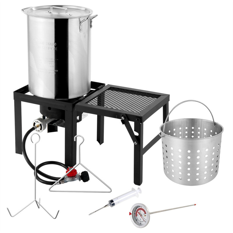 30QT Aluminum  Turkey Fryer With Propane Gas Stove And Foldable Side Table