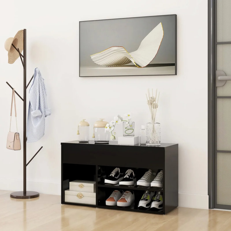 5 Pair Shoe Storage Bench, Black