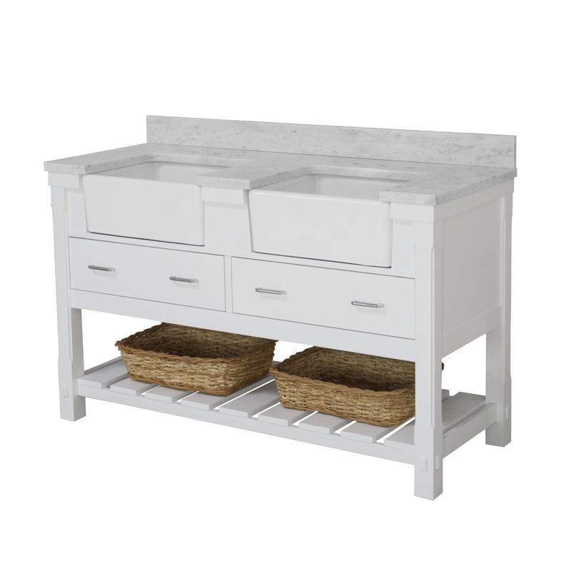 Ensemble de meuble-lavabo double 60 po Hitton, Blanc, Carrara d'ingénierie