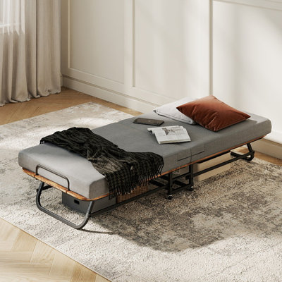 Lit pliant avec matelas en mousse à mémoire de forme de 3 po, lit pliant en métal sur roulettes pour adultes, rangement facile, lit pliant
