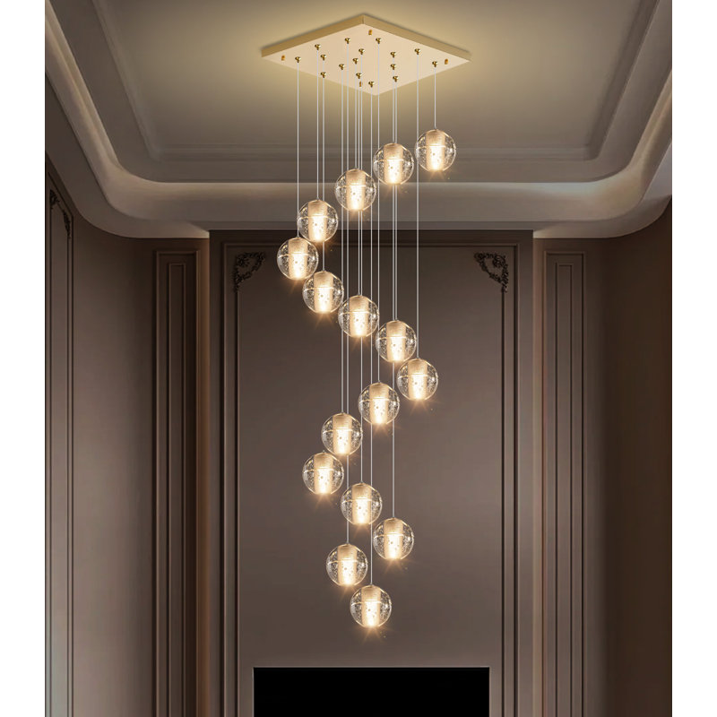 16 Lights Glam Crystal Chandelier Long Light, Gold