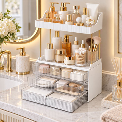 5-Tier Acrylic Makeup Organizer with 3 Drawers and 2 Open Shelves