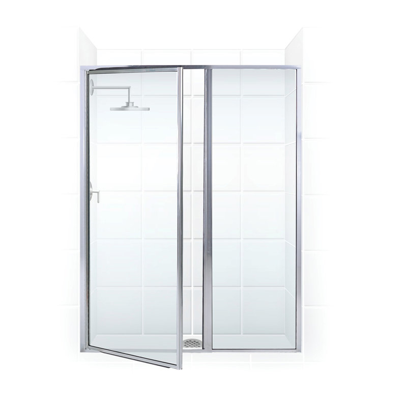 Legend Series 37" x 66" Hinged Framed Shower Door, Brite Silver (Chrome), Clear