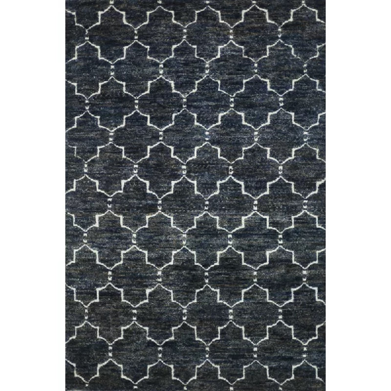 Tomeki Geometric Hand Knotted Dark Blue Area Rug, Rectangle 7'9" x 9'9"